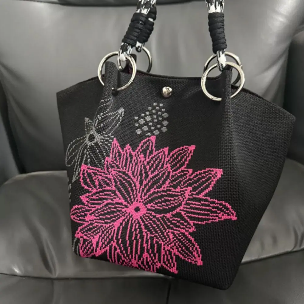 Bolso de cubo tejido con diseño infantil y asa bandolera portátil
