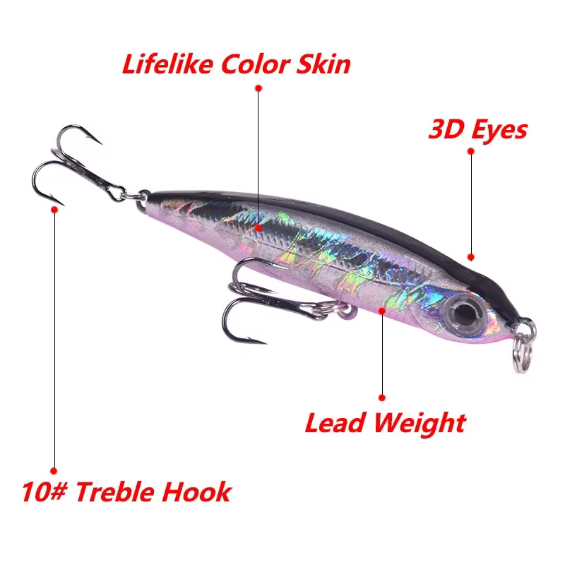 Bass Pike Señuelo lápiz que se hunde 6 g 6,3 cm con ganchos #10 - imagen 3