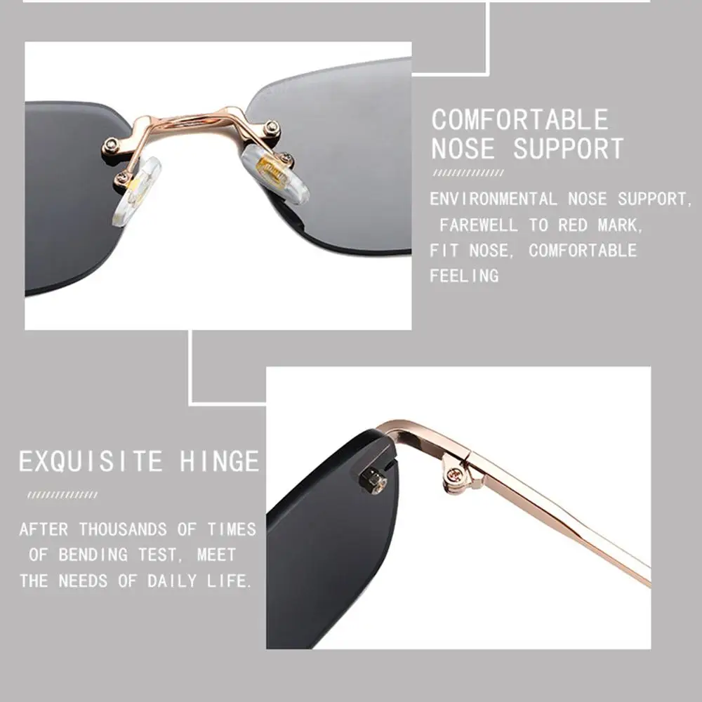 Gafas de sol sin montura estilo punk cuadradas UV400 para mujer