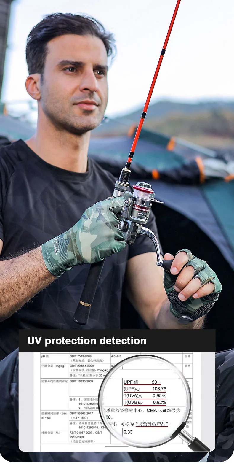 Guantes de pesca en uso con diseño de medio dedo