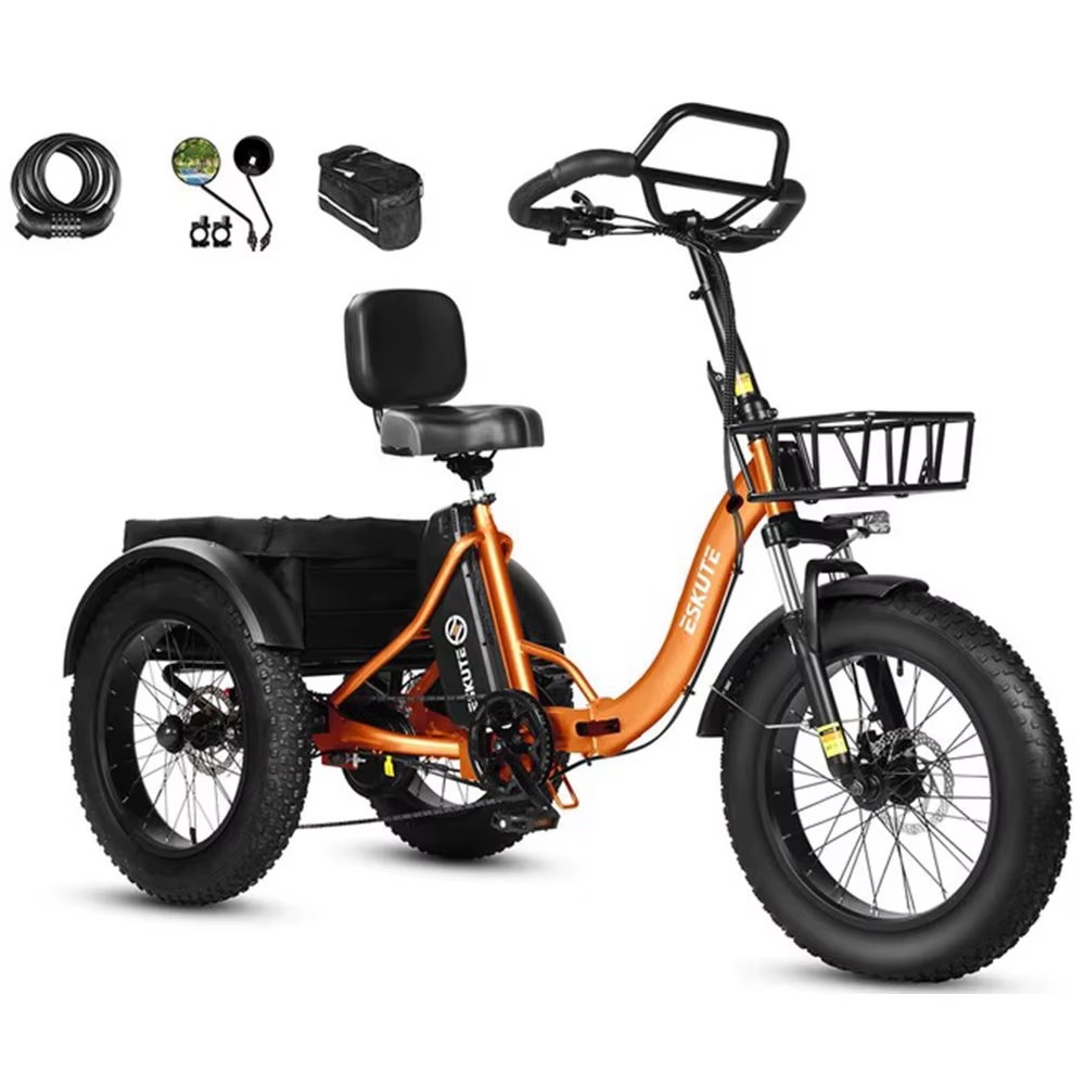Triciclo eléctrico ESKUTE T302Pro vista lateral naranja