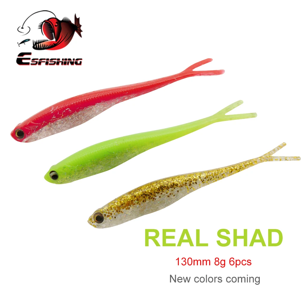 ESFISHING Real Shad 130mm Señuelo silicona cola horquilla para lucio