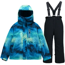 Traje de nieve impermeable para niños, conjunto de esquí con capucha