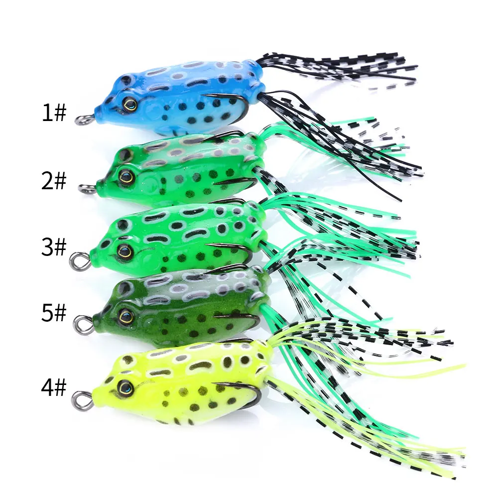 Set de 5 señuelos de rana suave de silicona en varios colores