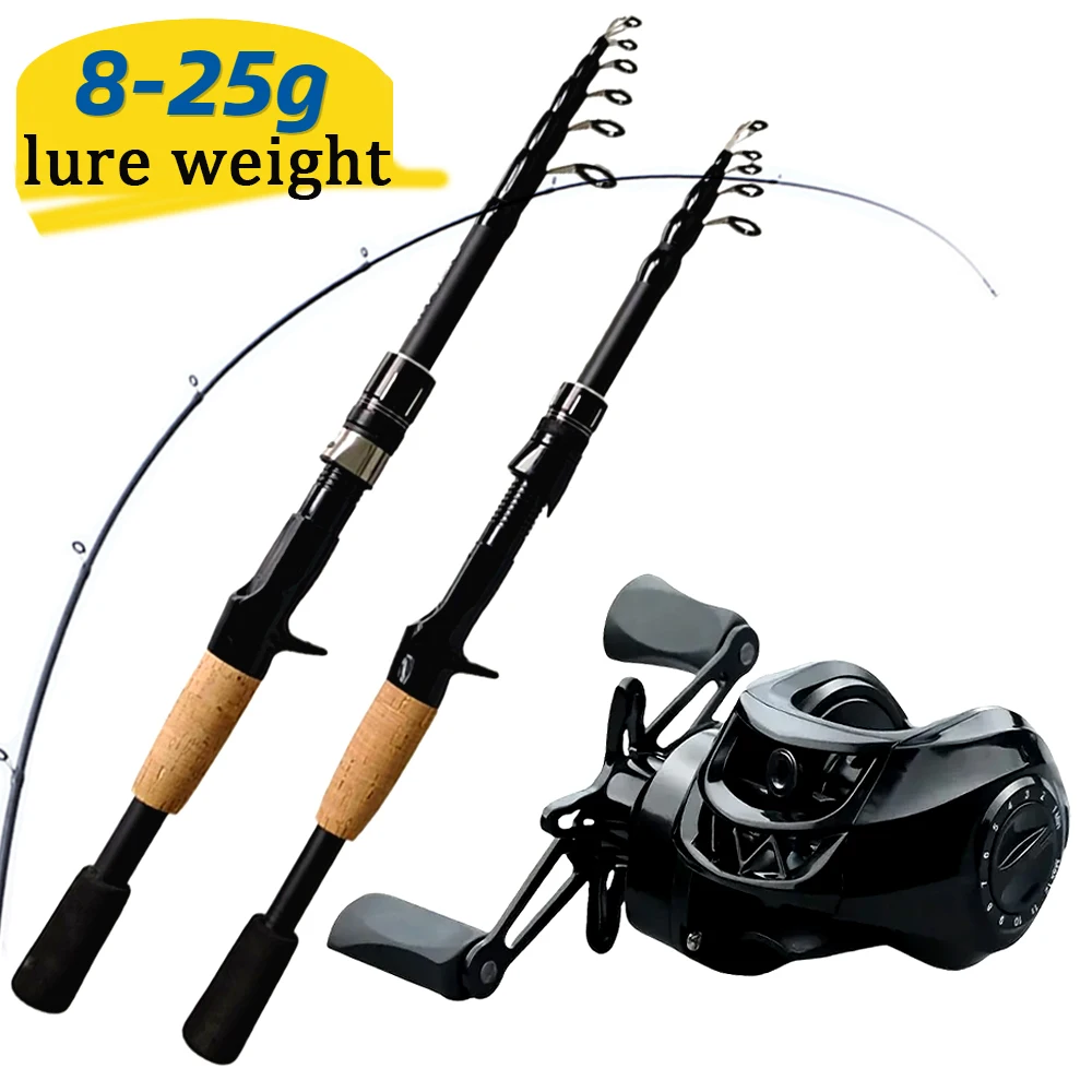 Kit completo de caña telescópica y carrete baitcasting GHOTDA