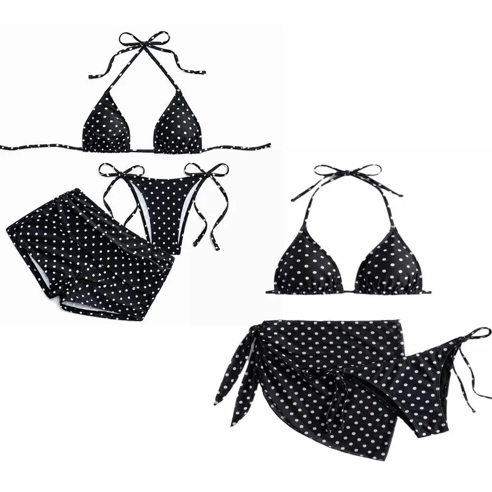 Traje de baño halter con lunares y cordones ajustables para mujer - imagen 4