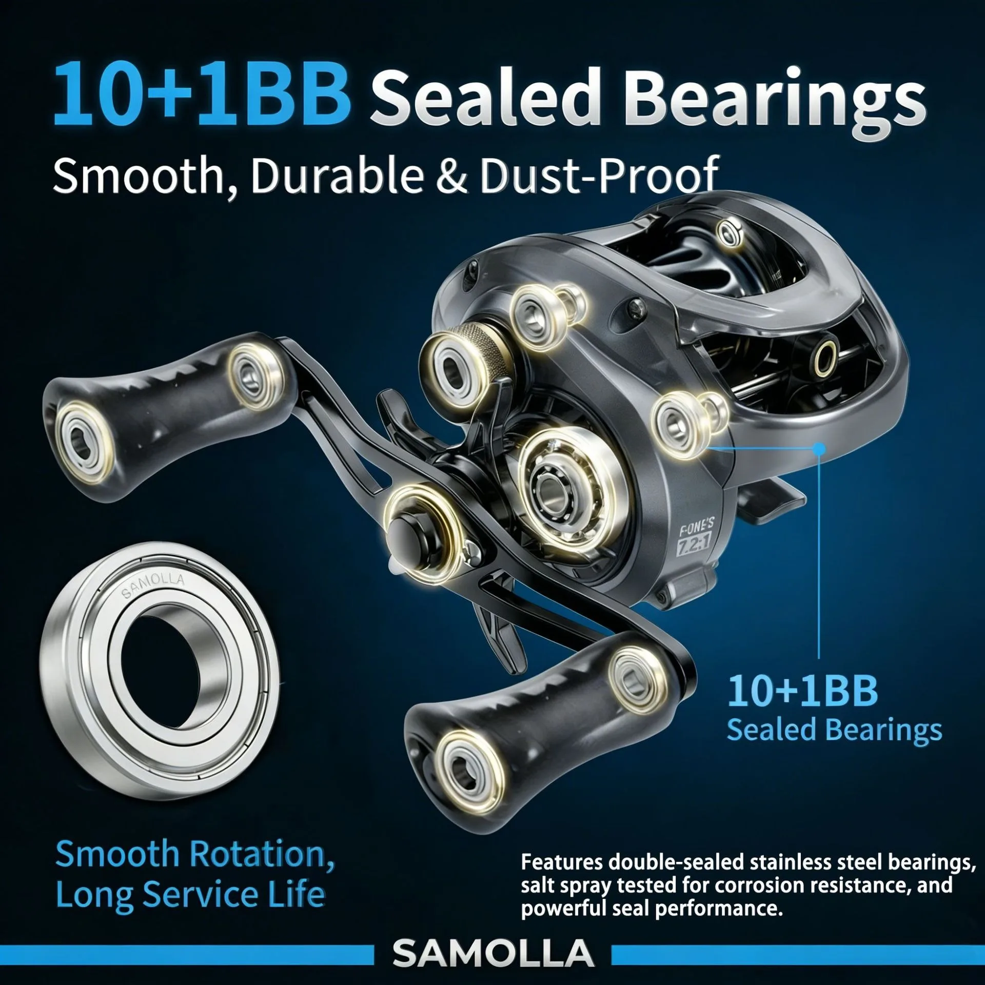 Carrete baitcasting para agua salada de baja transmisión - imagen 2