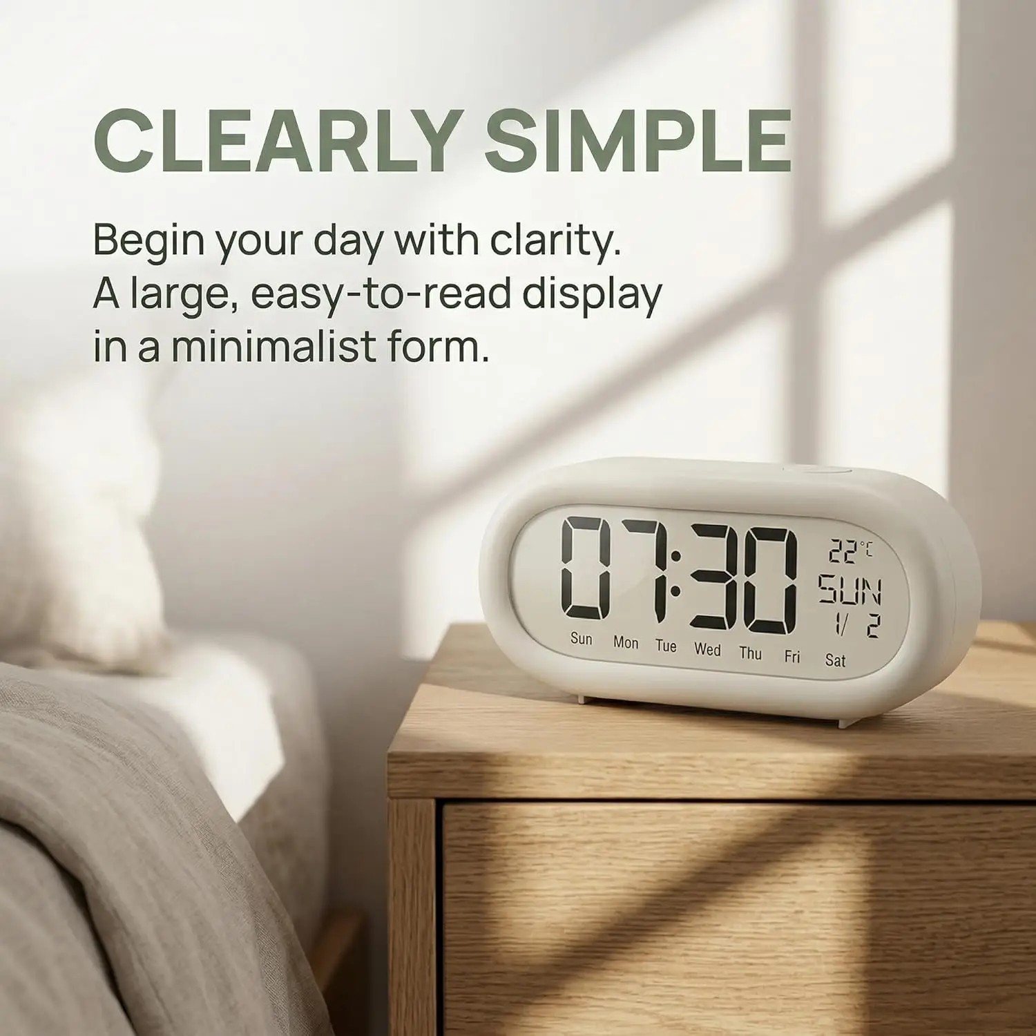 Reloj despertador digital con LCD, calendario, temperatura y humedad