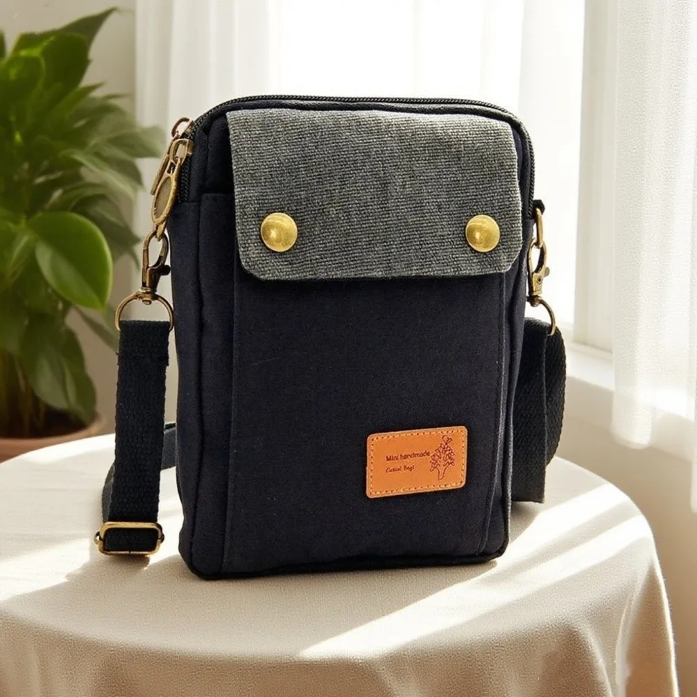 Bolso bandolera de lona con cremallera para teléfono móvil