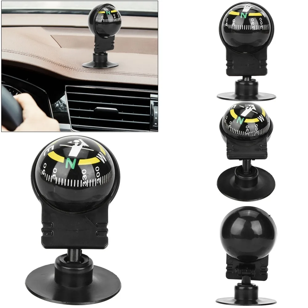Brújula para coche con guía de navegación ajustable de ventosa negra