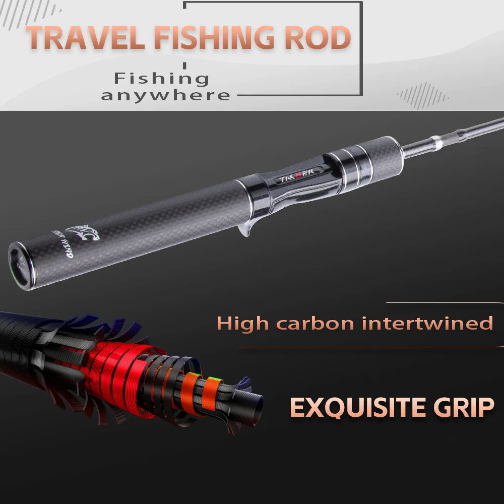 FISHINGFANS Caña de viaje giratoria carbono multipiezas portátil