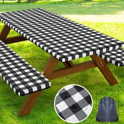 Funda impermeable para mesa de picnic elástica ajustable a cuadros