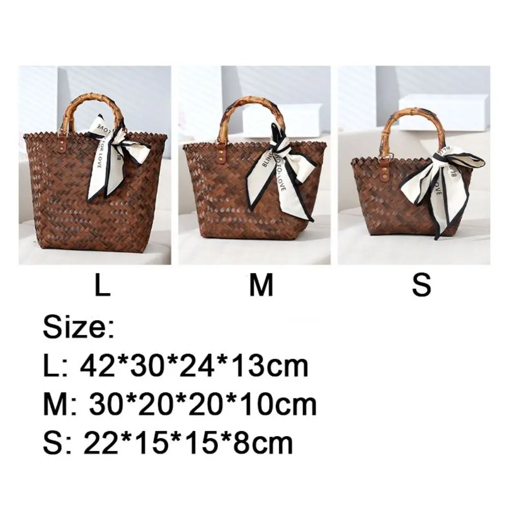 Bolsos de hombro de PP tejido con asa de bambú para mujer - imagen 5