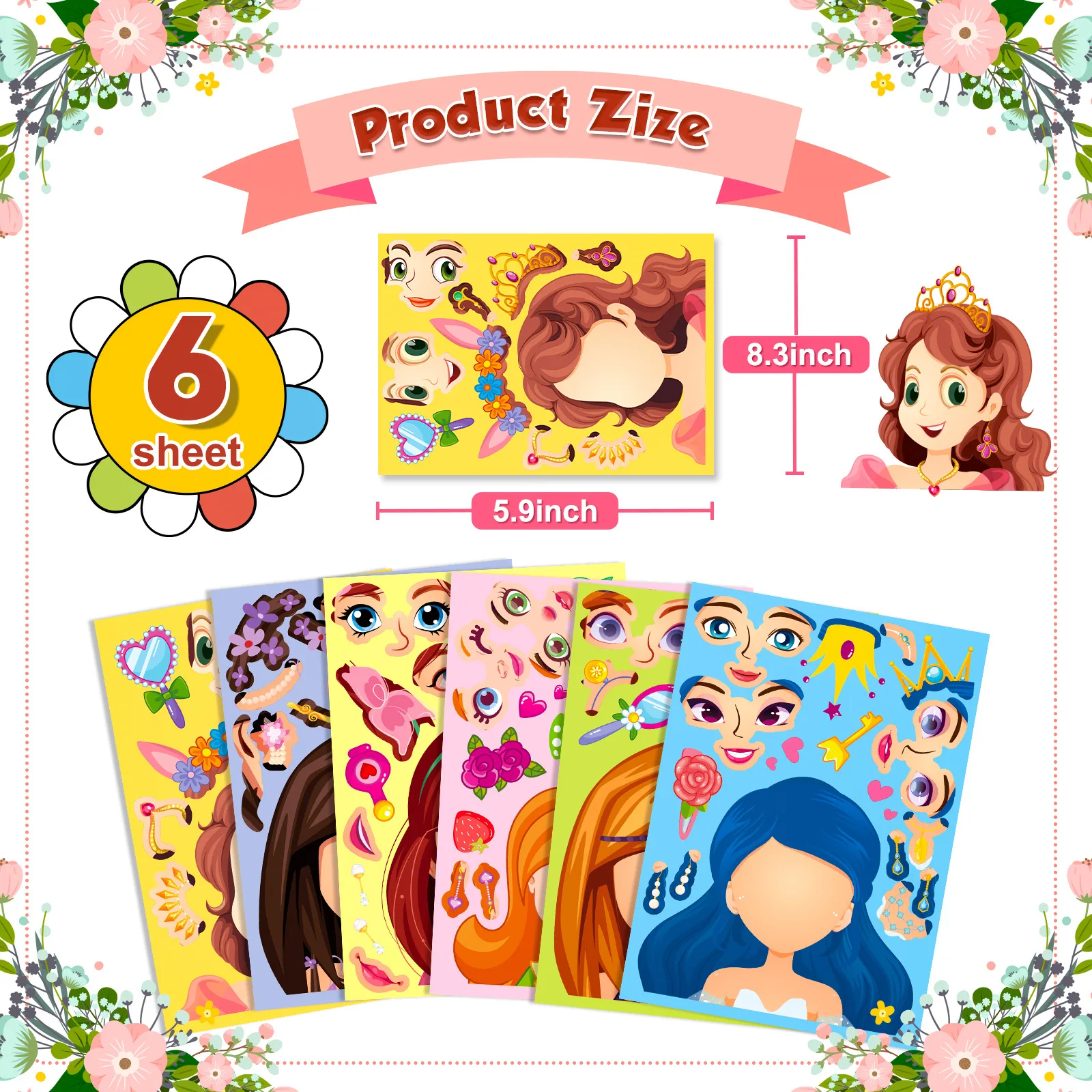 Pegatinas Puzzle DIY Princesas y Sirenas para Niños – 6 Folios Diversión Creativa - imagen 4