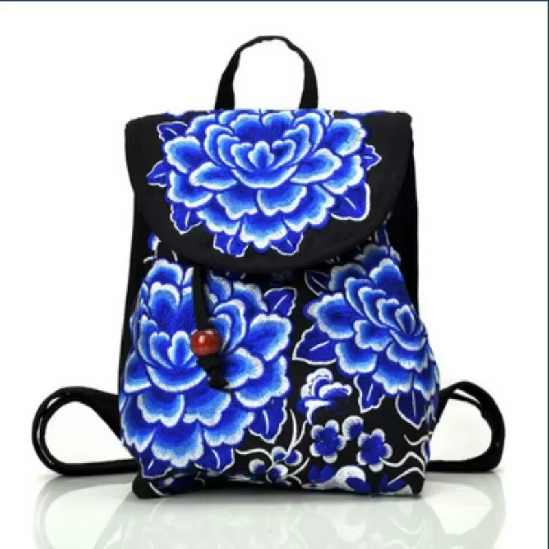 Mochila bordada étnica para mujer, mini bolso hombro multifunción lona - imagen 5