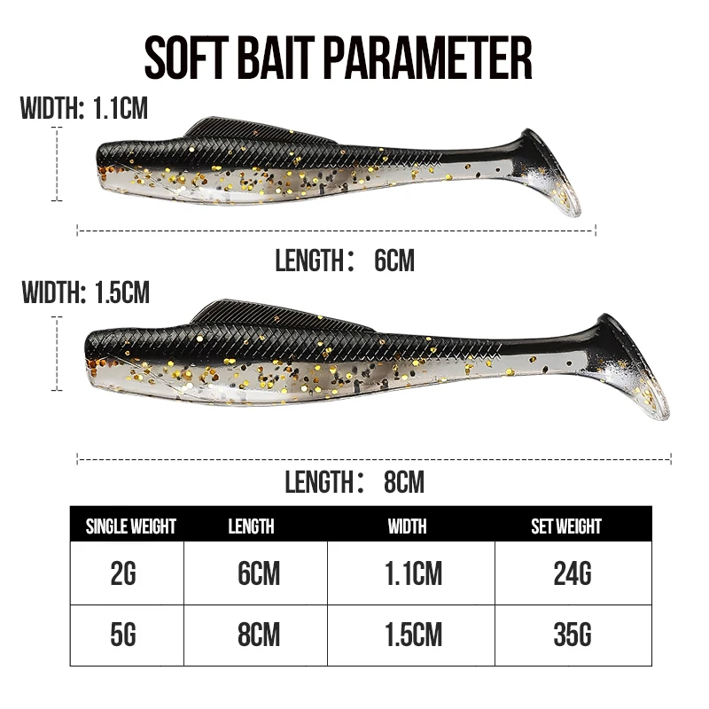 TAIYU Vinilos Flotantes TPR sin Cabeza – Cola en T para Black Bass