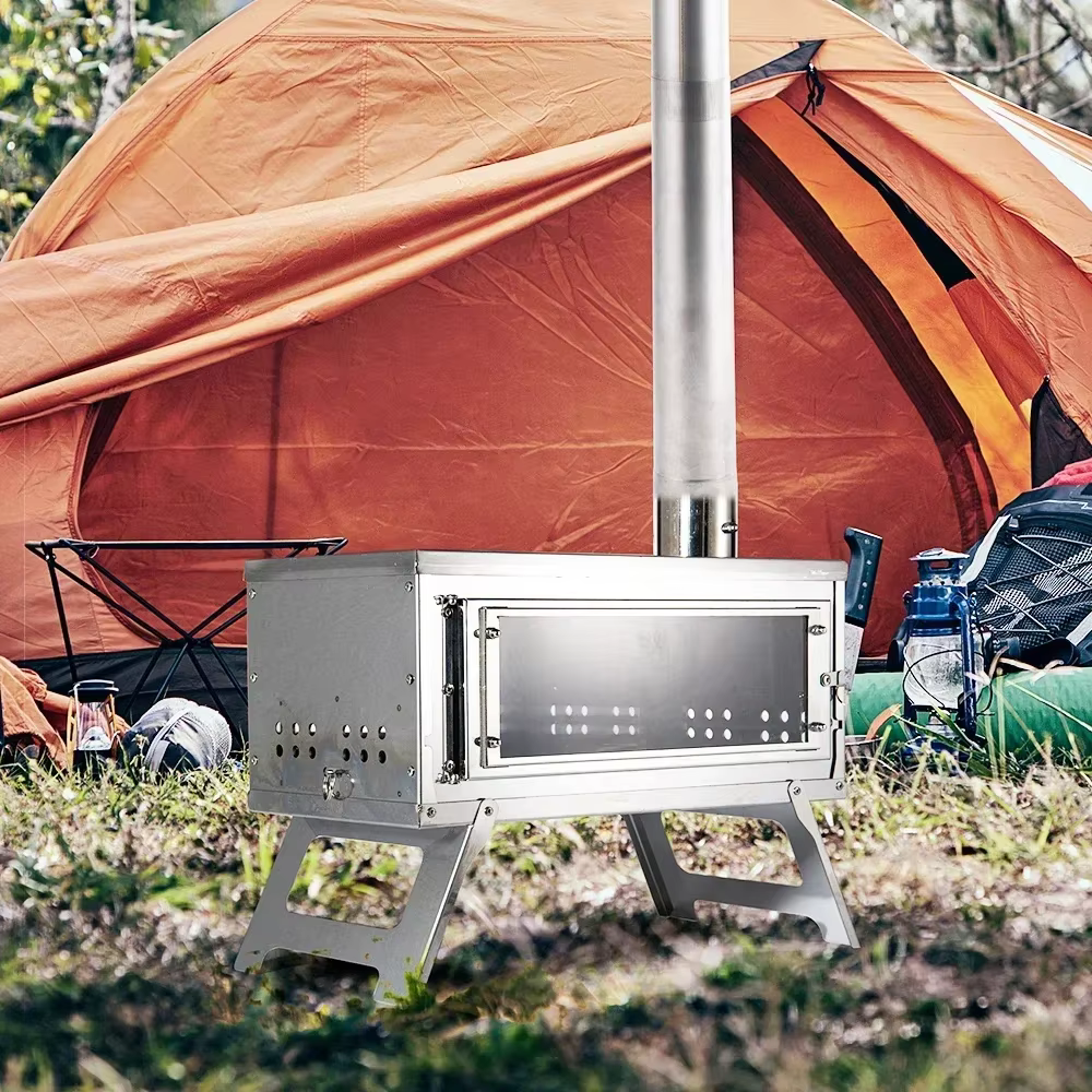 Estufa de leña plegable para tienda – Acero inoxidable con chimenea