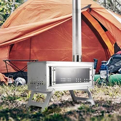 Estufa de leña plegable para tienda – Acero inoxidable con chimenea