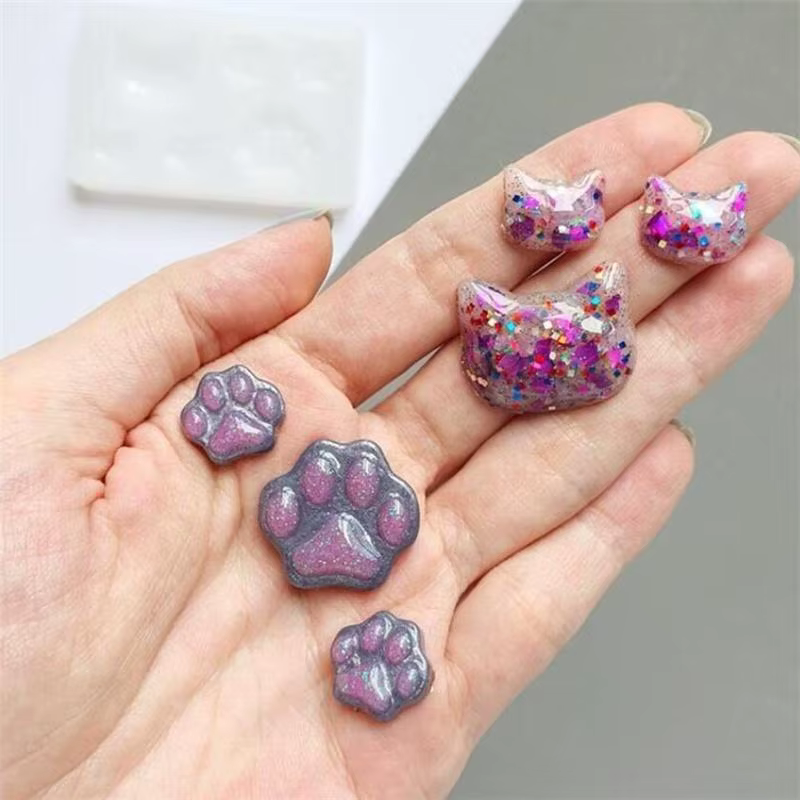 Molde en silicona para resina epoxi: garra y cara de gato llavero - imagen 4