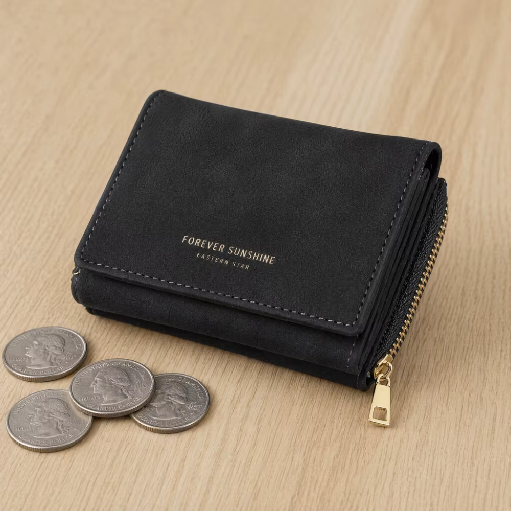 Cartera Tri-Plegable Mujer Cuero PU con Cremallera y Tarjetero - imagen 4