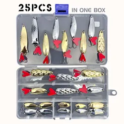 Kit de señuelos cucharas plateado y dorado con caja de aparejos