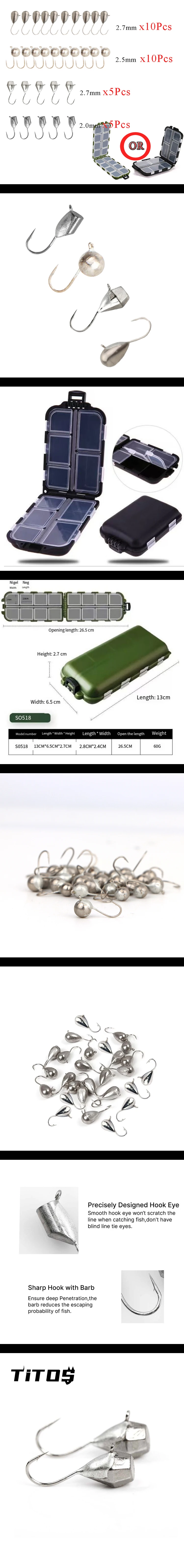 Señuelos de pesca en hielo de tungsteno en caja negra o verde
