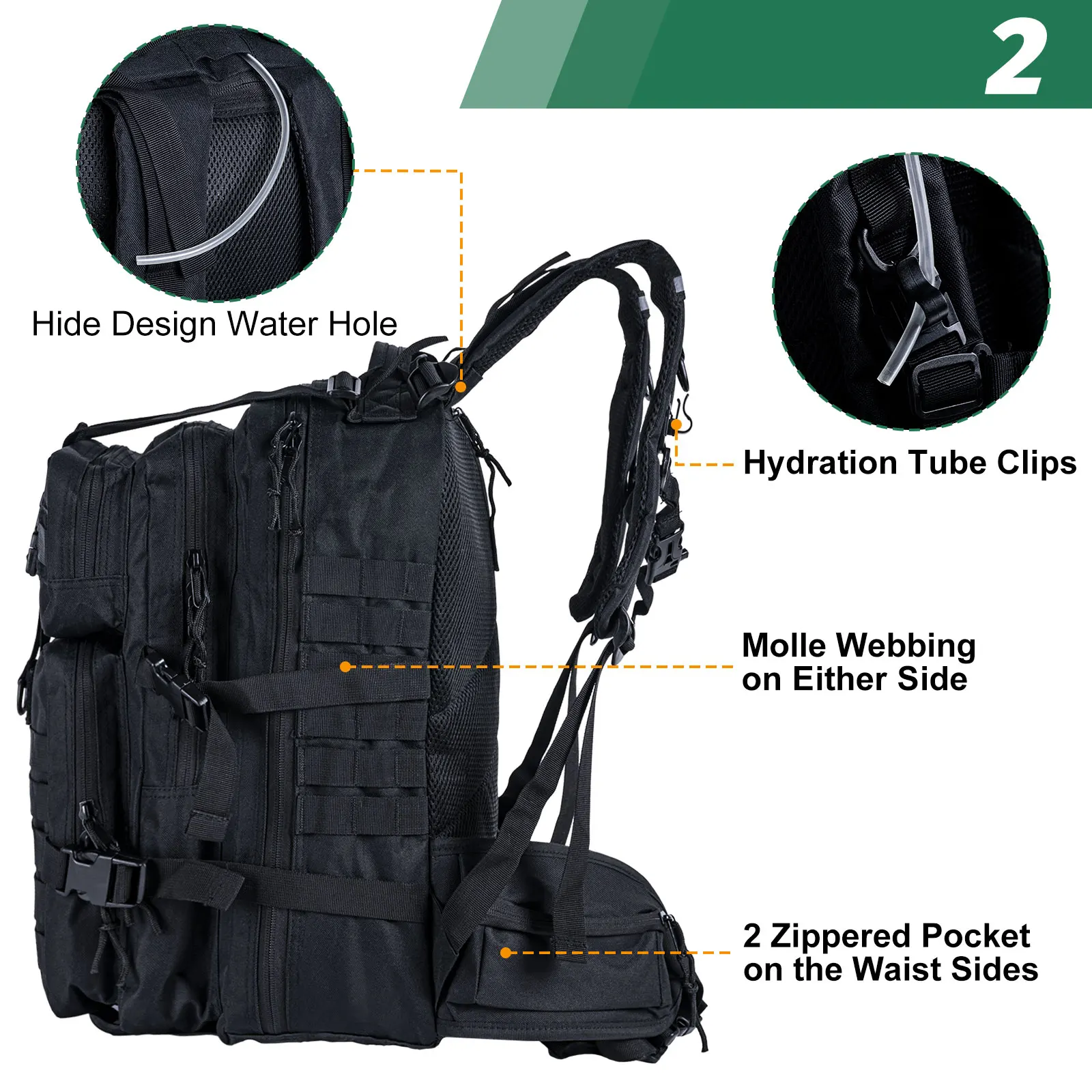 Mochila táctica impermeable Goture Molle con bolsillos - imagen 3