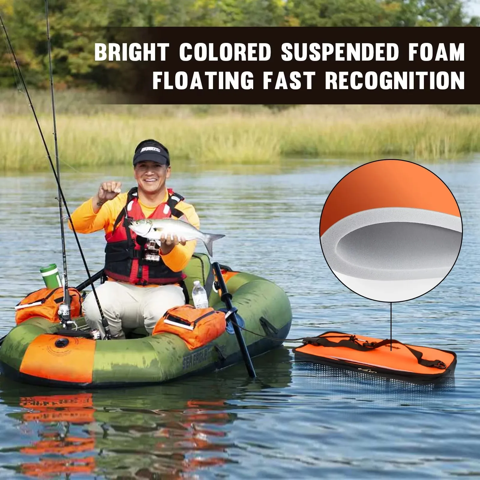 Cesta flotante de pesca plegable con red portátil para guardar - imagen 4