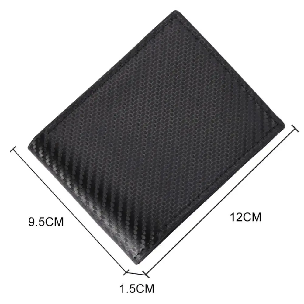 Cartera corta de cuero PU negra con fibra de carbono y doble pliegue - imagen 5
