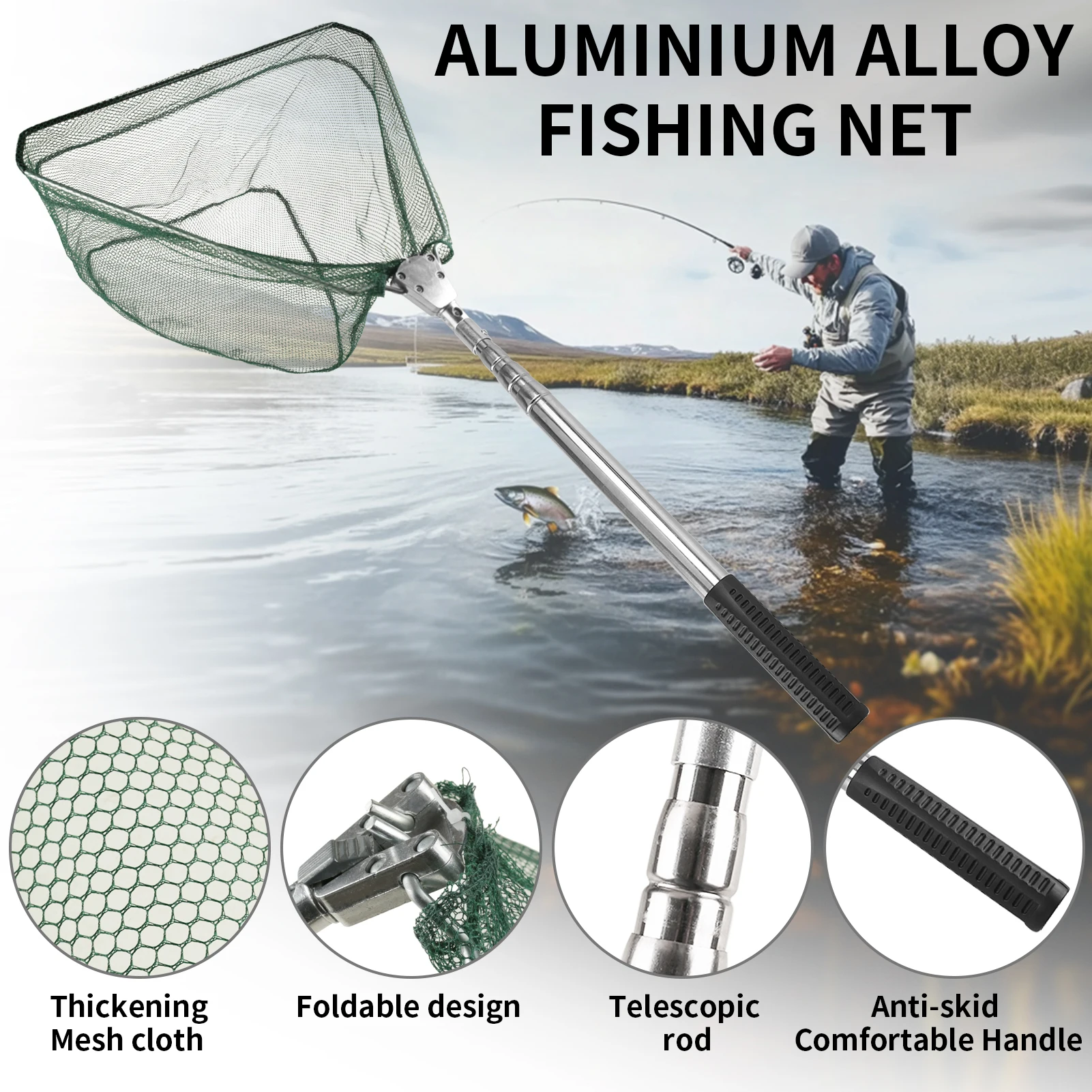 Red de pesca telescópica plegable de aleación de aluminio portátil - imagen 4