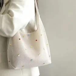 Bolso de hombro grande bordado floral de gasa – estilo coreano