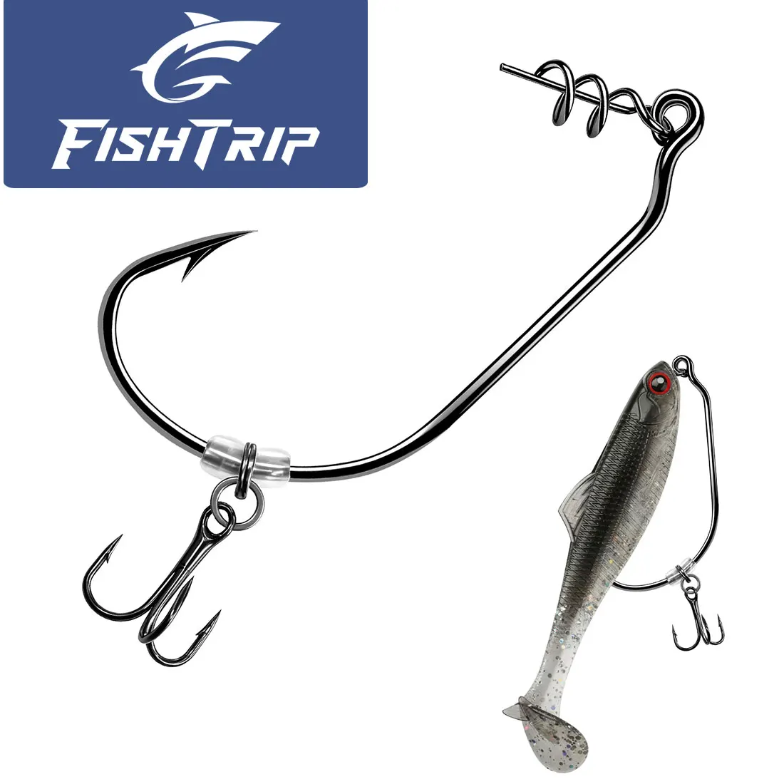 Anzuelos triple para swimbait FishTrip con tope de cebo y bloqueo
