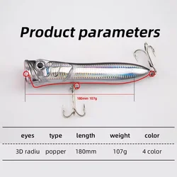 Popper de superficie rígido 180 mm – Ojos 3D para agua sal