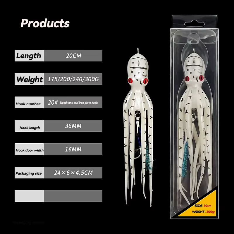 Cebo de pulpo Bazooka para jigging barco – Cola larga UV fosforescente - imagen 2