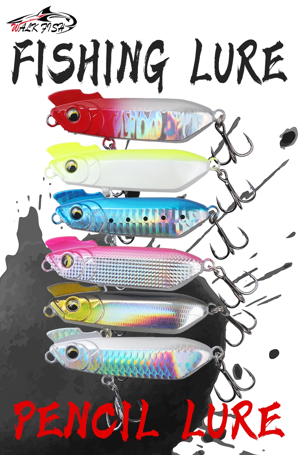 Señuelo WALK FISH tipo lápiz con acabado para pesca de lubina y trucha