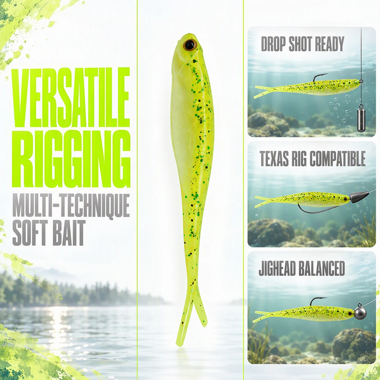 ESFISHING Real Shad 130mm Señuelo silicona cola horquilla para lucio