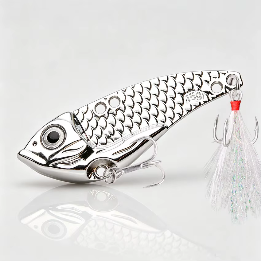 Metal Vib 5-15g: Señuelo glitter bicolor con gancho triple