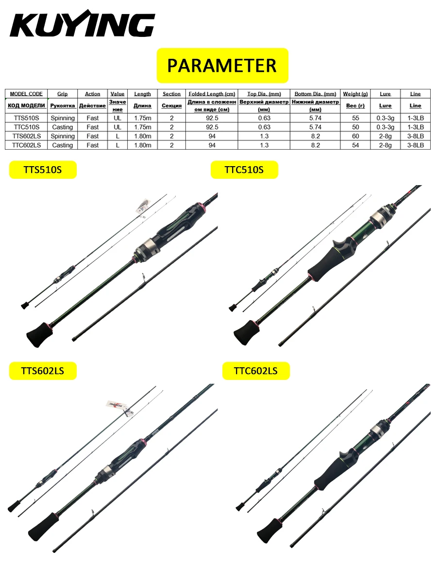 KUYING TETON Stream Trout Caña ultraligera de spinning carbono FUJI