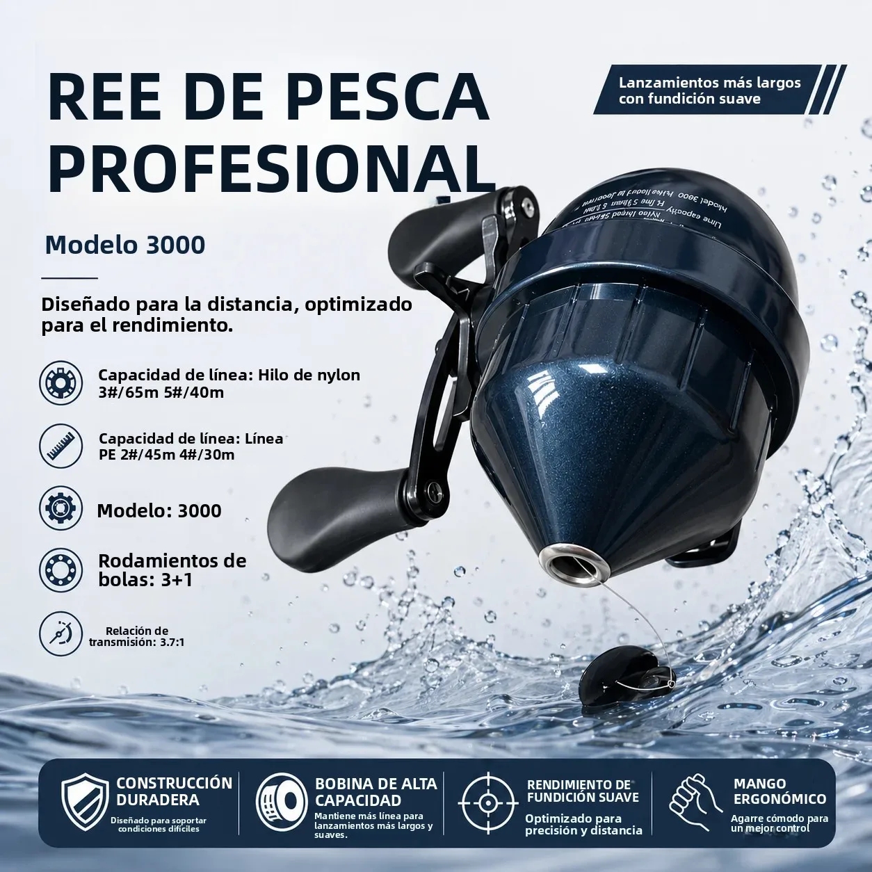 DEUKIO Carrete de Pesca cerrado grande con bobina metálica - imagen 4