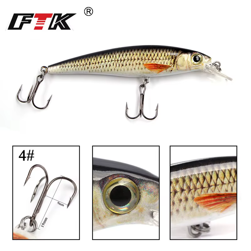 FTK MINNOW: Señuelo flotante 12 g, 10 cm, ojo 3D, crankbait para lucio - imagen 4