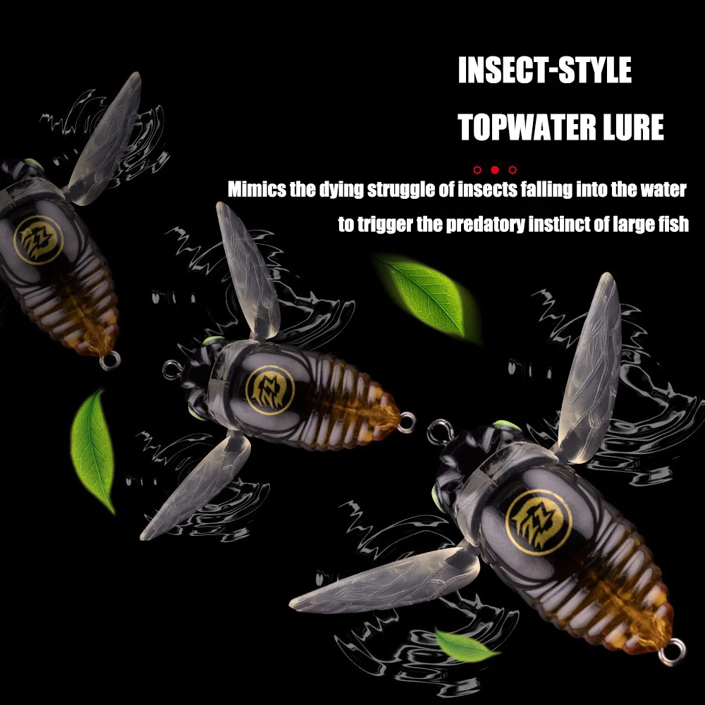 Cicada Popper topwater con alas suaves y anzuelos Mustad - imagen 4