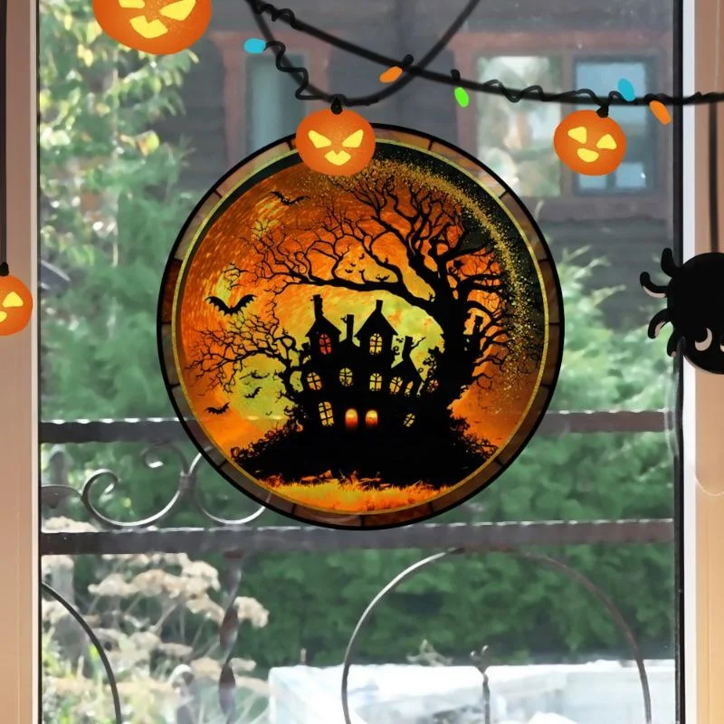 Pegatinas de Halloween para ventanas con diseño de castillo encantado