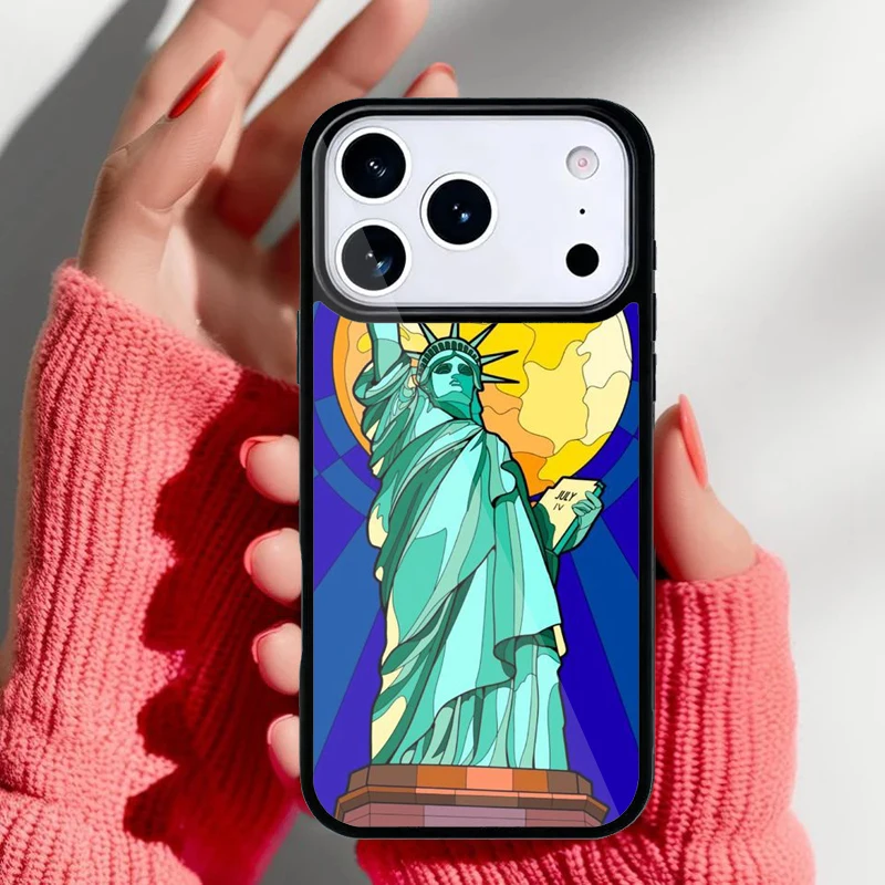 Vista frontal del diseño de la funda con la Estatua de la Libertad