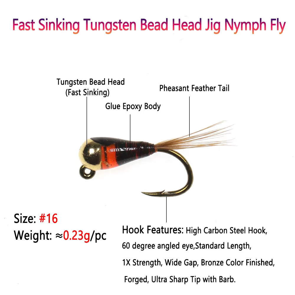 Bimoo Jig Ninfa Tungsteno para Trucha – Cola de Faisán - imagen 4