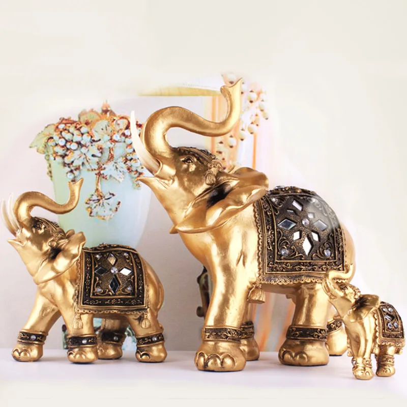 Decoración de pesca Estatua elefante dorada de resina Feng Shui - imagen 2