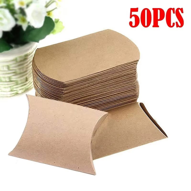 Caja de almohada de papel Kraft para dulces, bodas y cumpleaños - imagen 2
