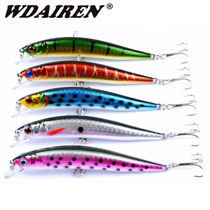 Kit de wobblers flotantes Minnow con ojos 3D y anzuelos triples