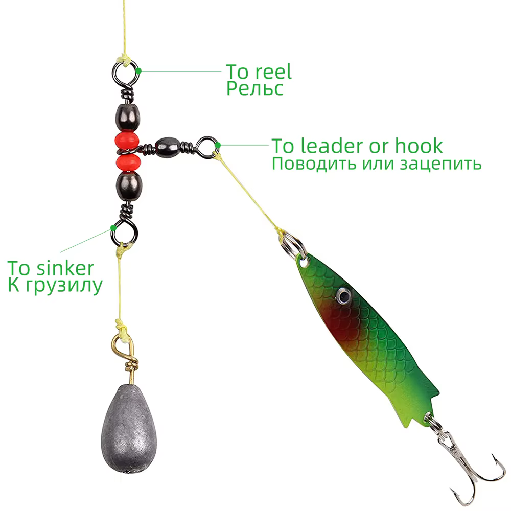Conector tres vías con anillo giratorio – Acero carbono para pesca deportiva - imagen 5