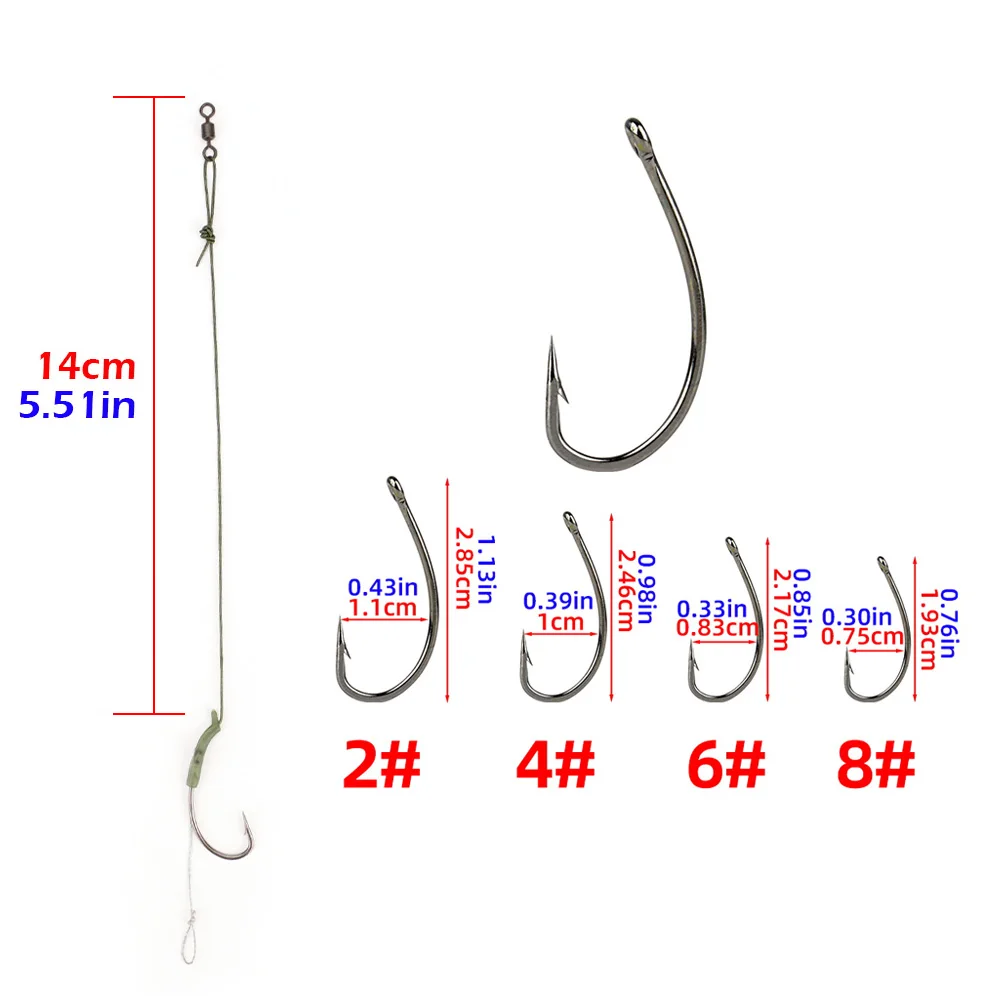 Monturas de Carpa preatadas Hirisi TS108 con anzuelo y anti-enredos
