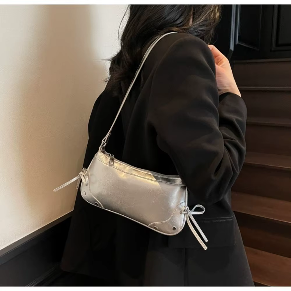Bolso de axila Y2K con lazo – Polipiel color sólido para mujer